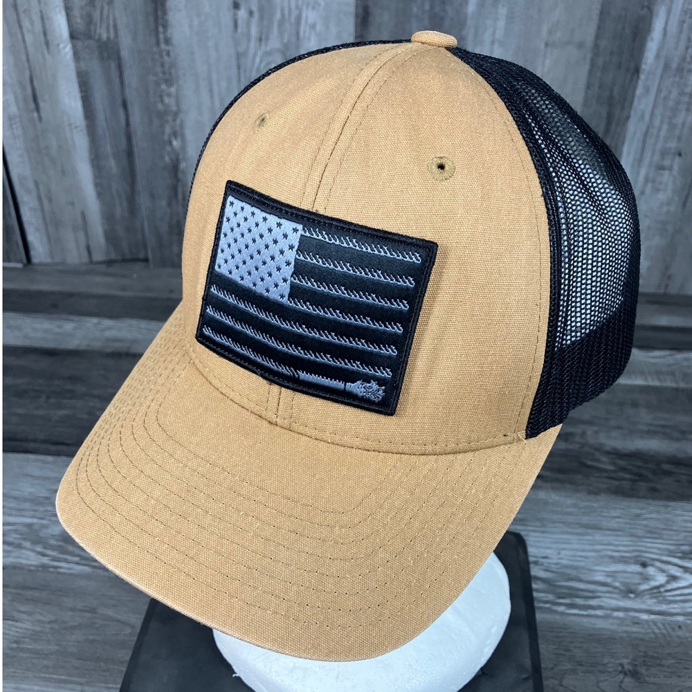 Hooey Tan Black Mesh American Flag Patch Trucker Hat Snapback Cap Adjustable